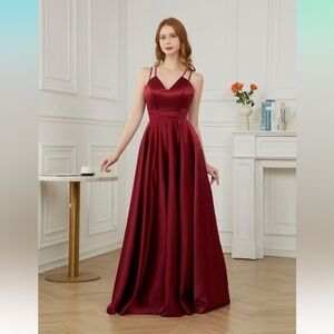 Molisa V Neck Satin Prom Dresses with Pockets